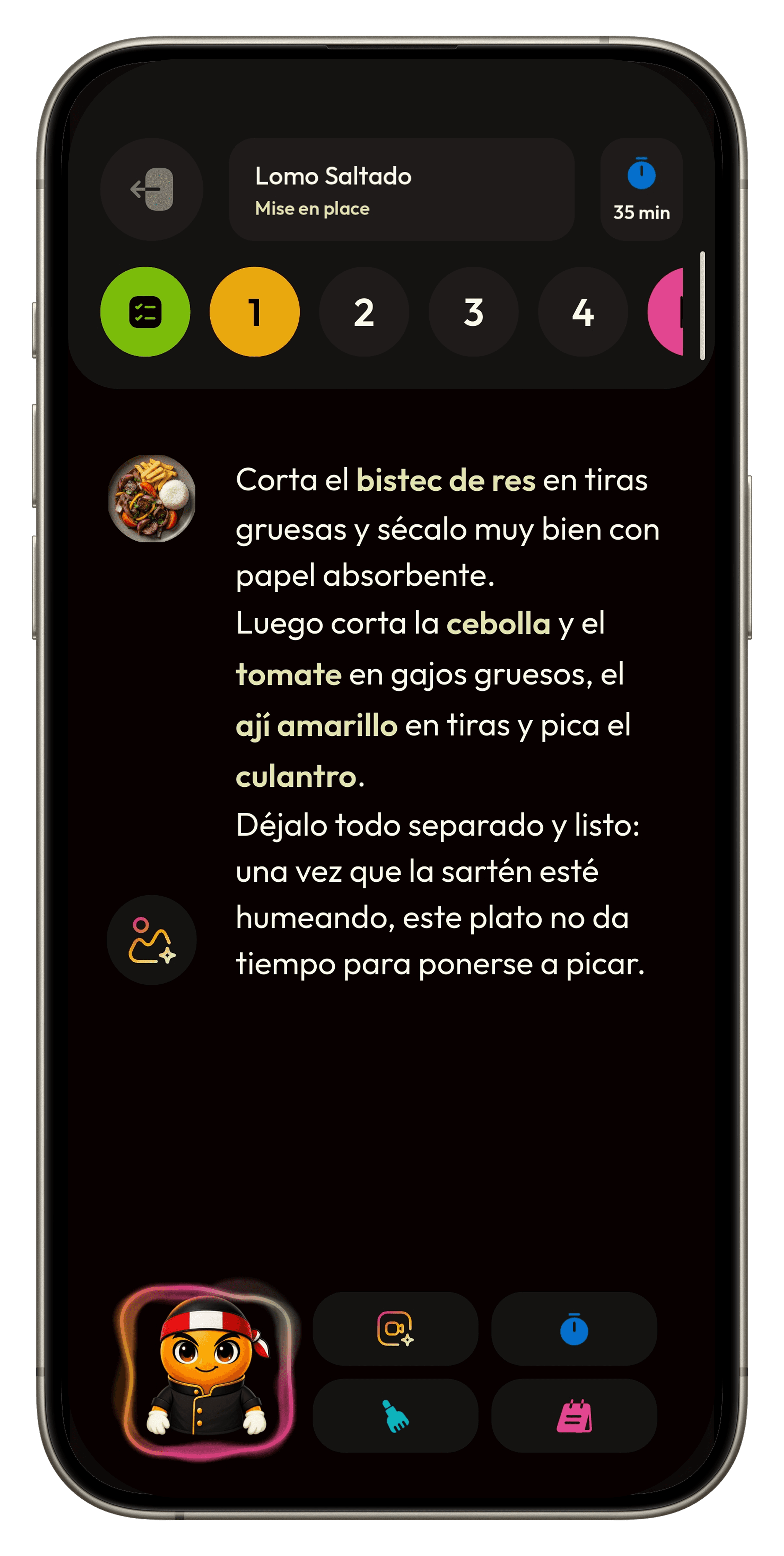 CookPilot guiding a recipe step by step on an iPhone