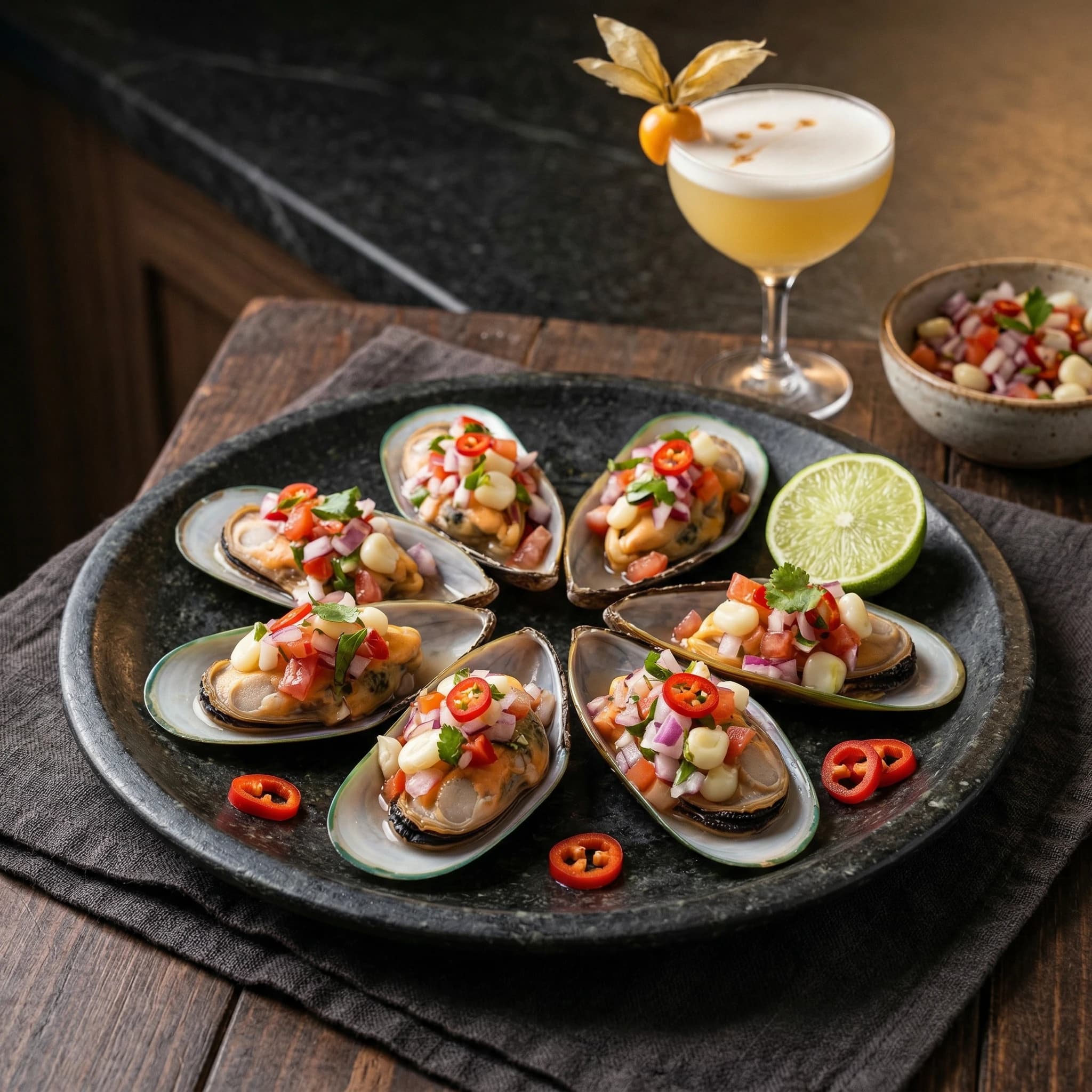 Peruvian Mussels Chalaca Style