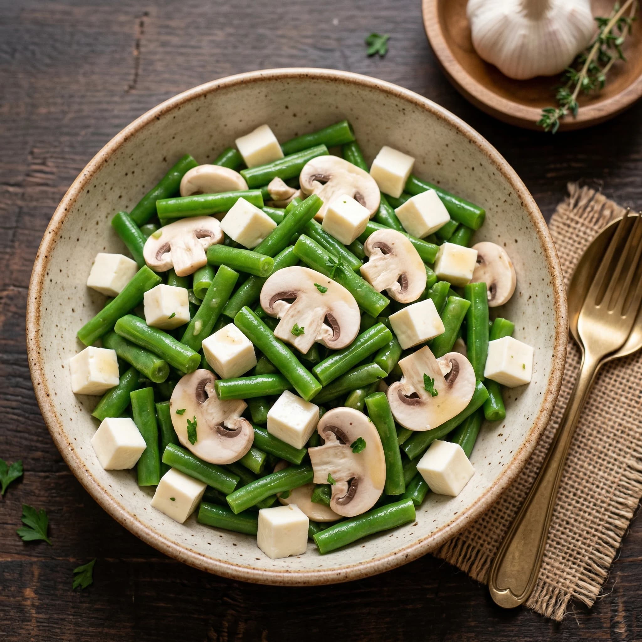 Green Bean, Mushroom, and Fresh Cheese Salad