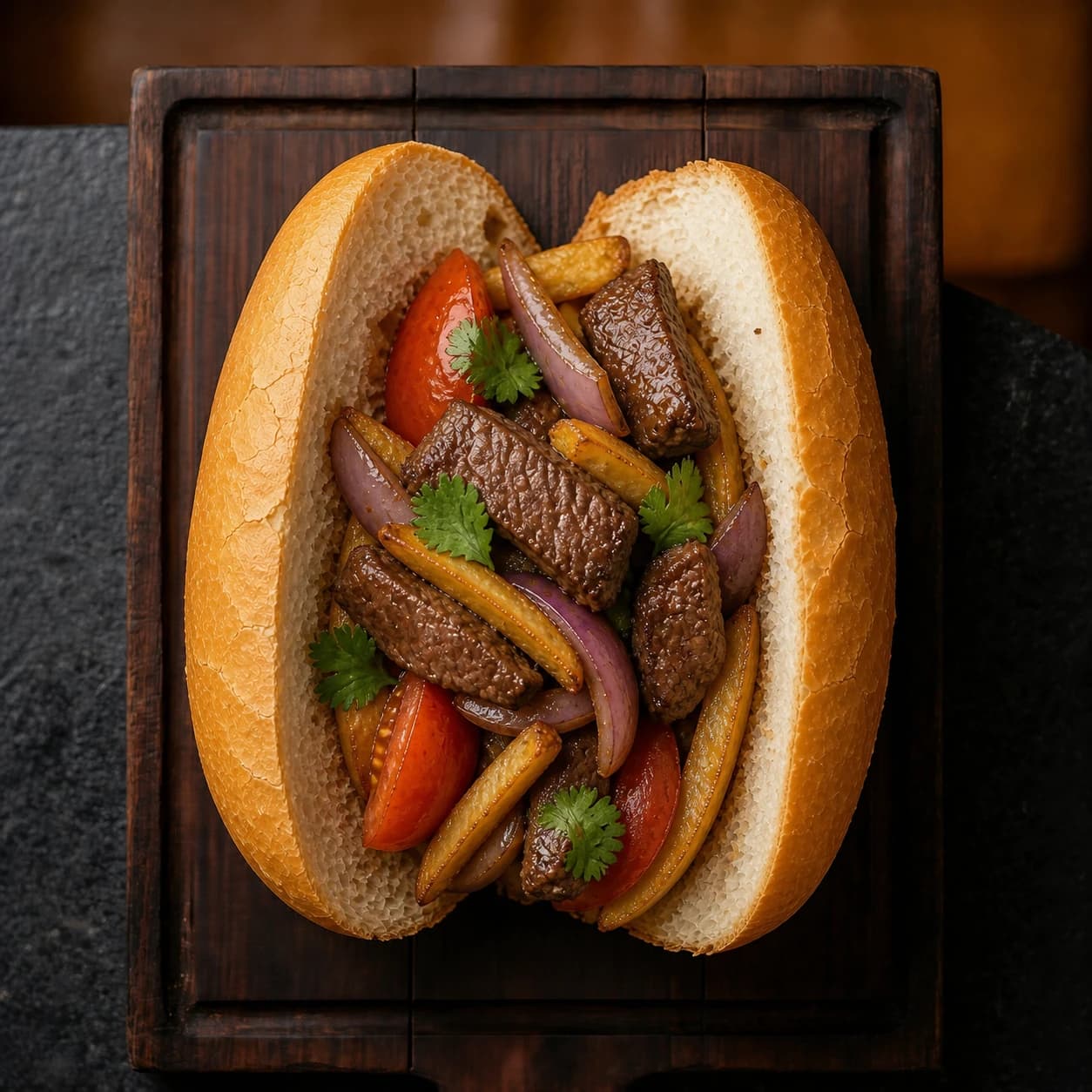 Lomo Saltado Sandwich